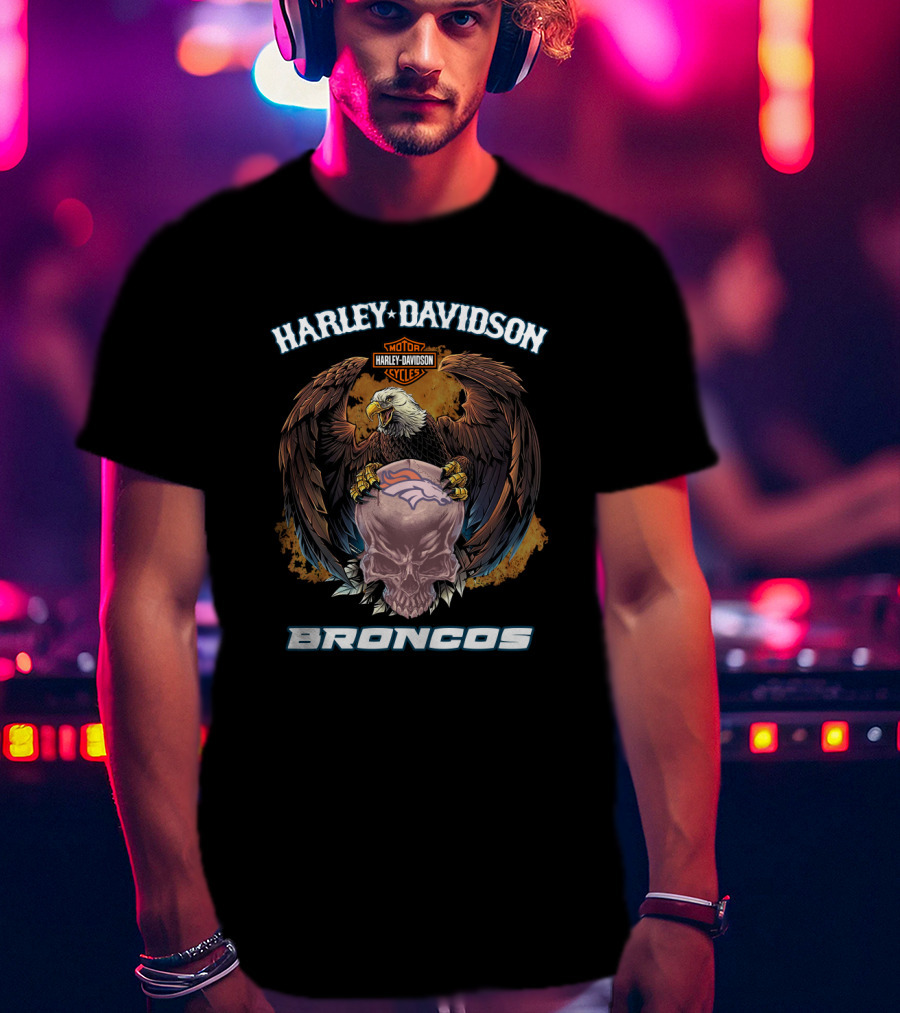 Harley Davidson Motor Cycles Eagle Broncos T-Shirt