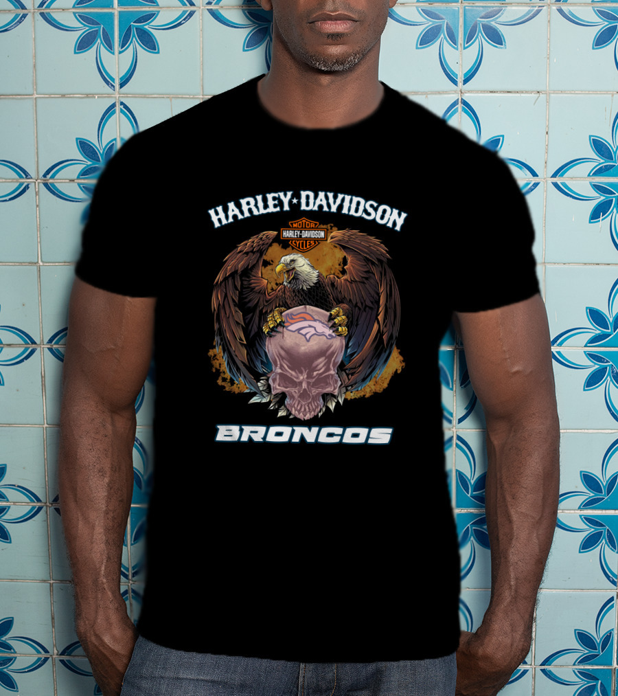 Harley Davidson Motor Cycles Eagle Broncos T-Shirt