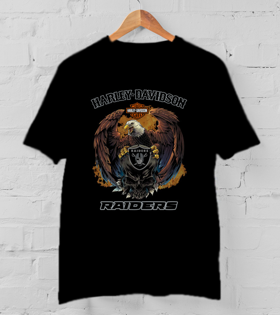 Harley Davidson Motor Cycles Eagle Raiders Skull T-Shirt