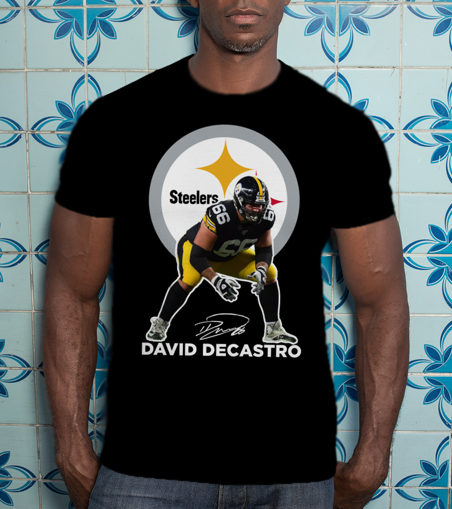 David Decastro Pittsburgh Steelers NFL Player Number 66 Autograph Signature T-Shirt