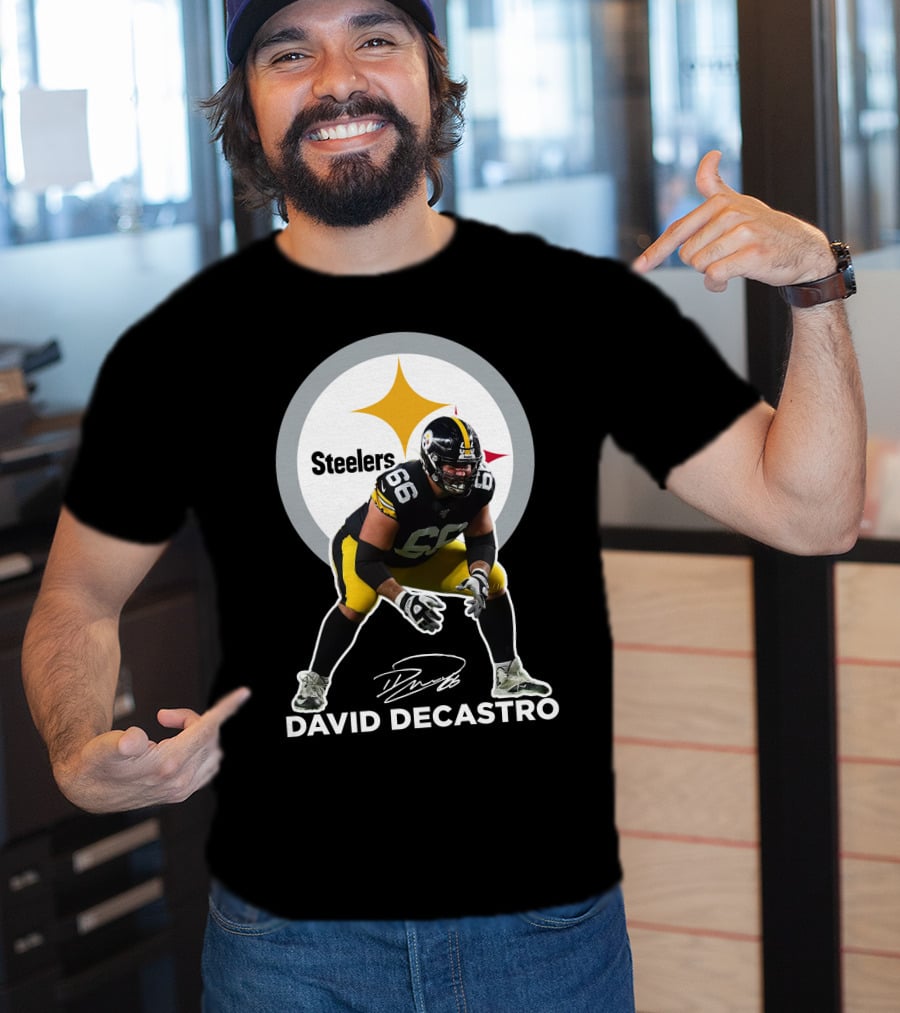 David Decastro Pittsburgh Steelers NFL Player Number 66 Autograph Signature T-Shirt