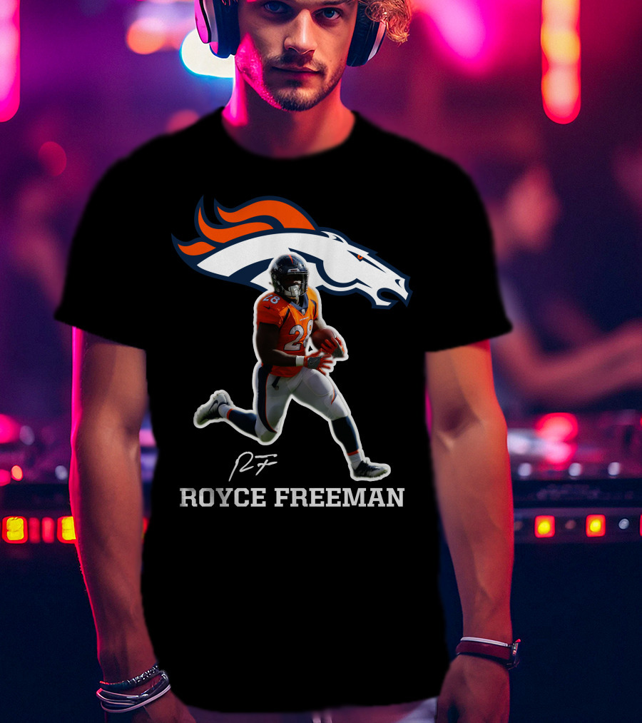 Royce Freeman Denver Broncos Football Player NFL Running Back Signature T-Shirt
