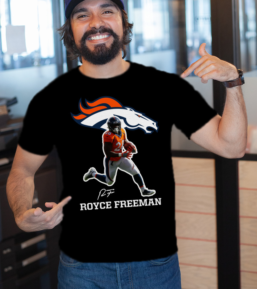 Royce Freeman Denver Broncos Football Player NFL Running Back Signature T-Shirt