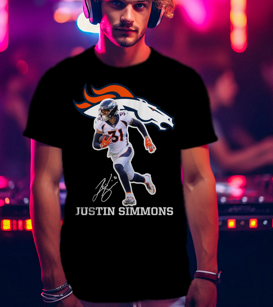 Justin Simmons Denver Broncos Football Player 31 Signature T-Shirt