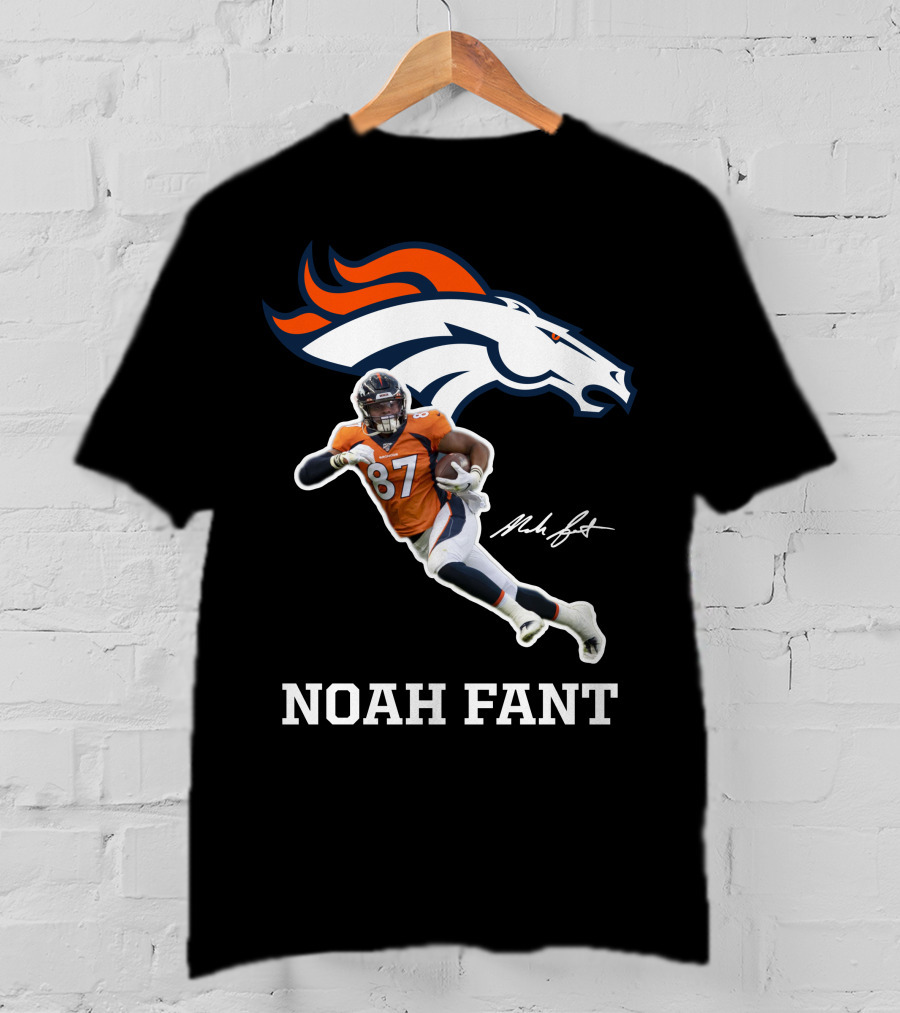 Noah Fant Broncos 87 Football Signature T-Shirt