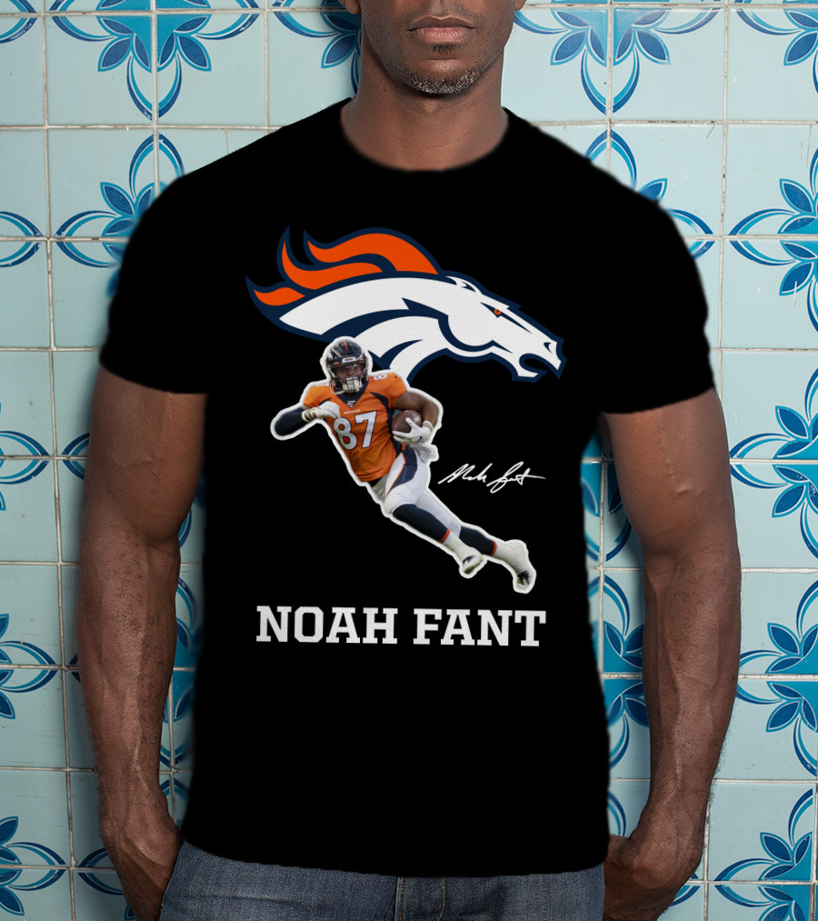 Noah Fant Broncos 87 Football Signature T-Shirt