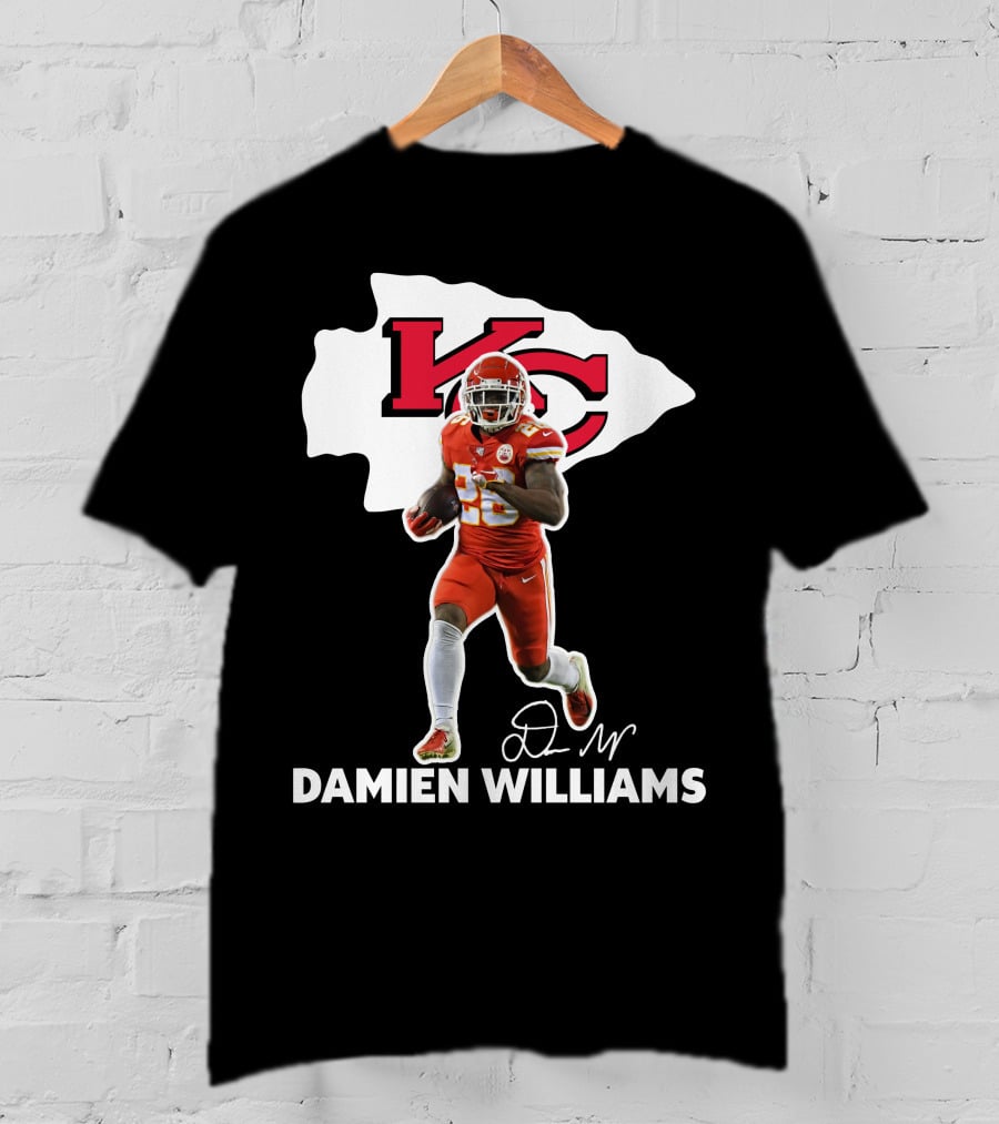 Kansas City Chiefs Damien Williams Football Player Action Signature T-Shirt