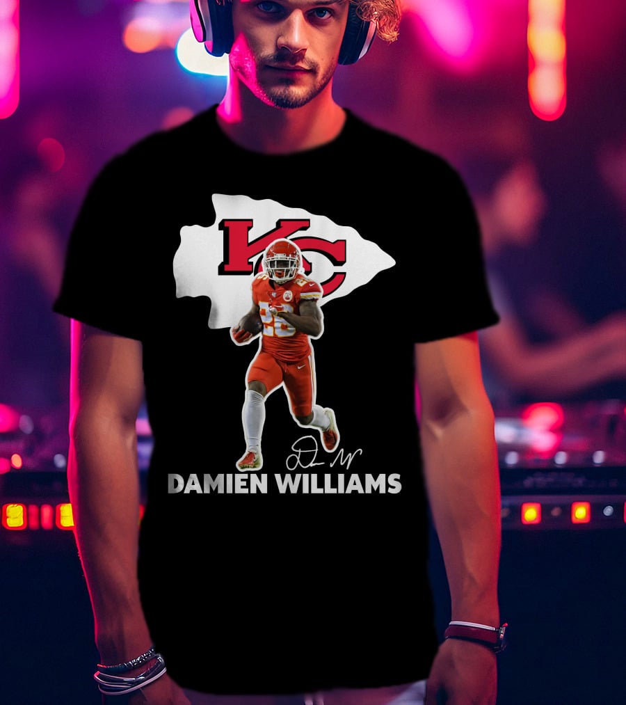 Kansas City Chiefs Damien Williams Football Player Action Signature T-Shirt