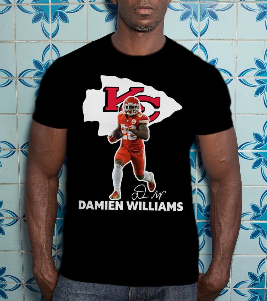 Kansas City Chiefs Damien Williams Football Player Action Signature T-Shirt