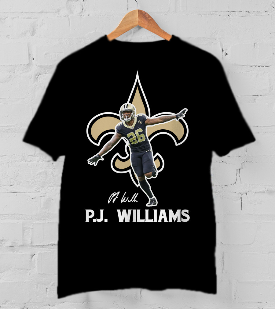 P.J. Williams New Orleans Football 26 Fleur-de-Lis Background T-Shirt