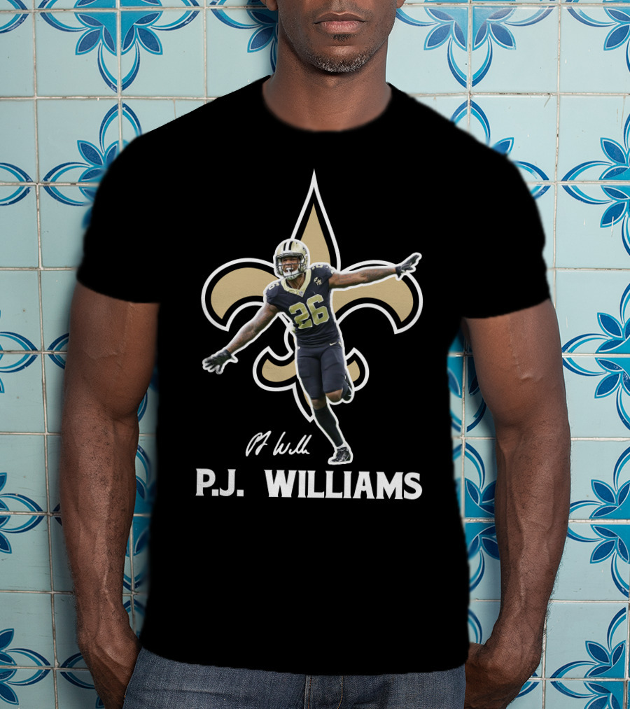 P.J. Williams New Orleans Football 26 Fleur-de-Lis Background T-Shirt