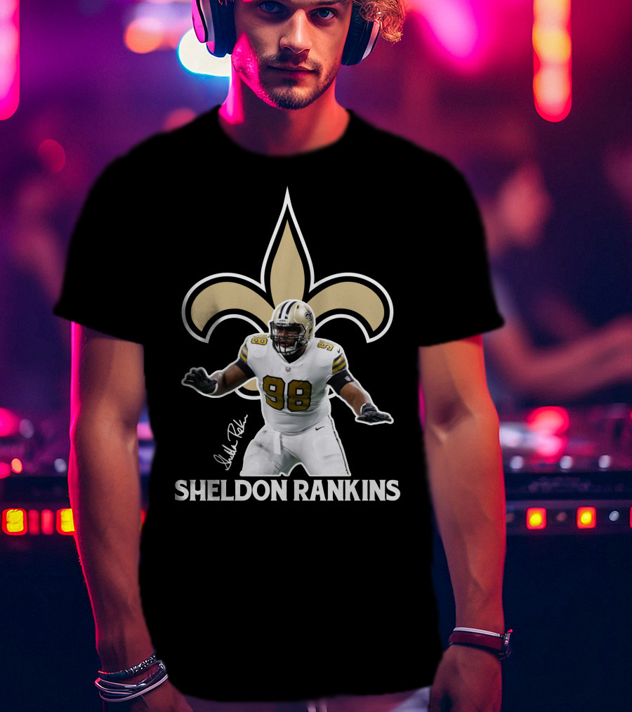 Sheldon Rankins New Orleans Saints Fleur-de-Lis Number 98 T-Shirt