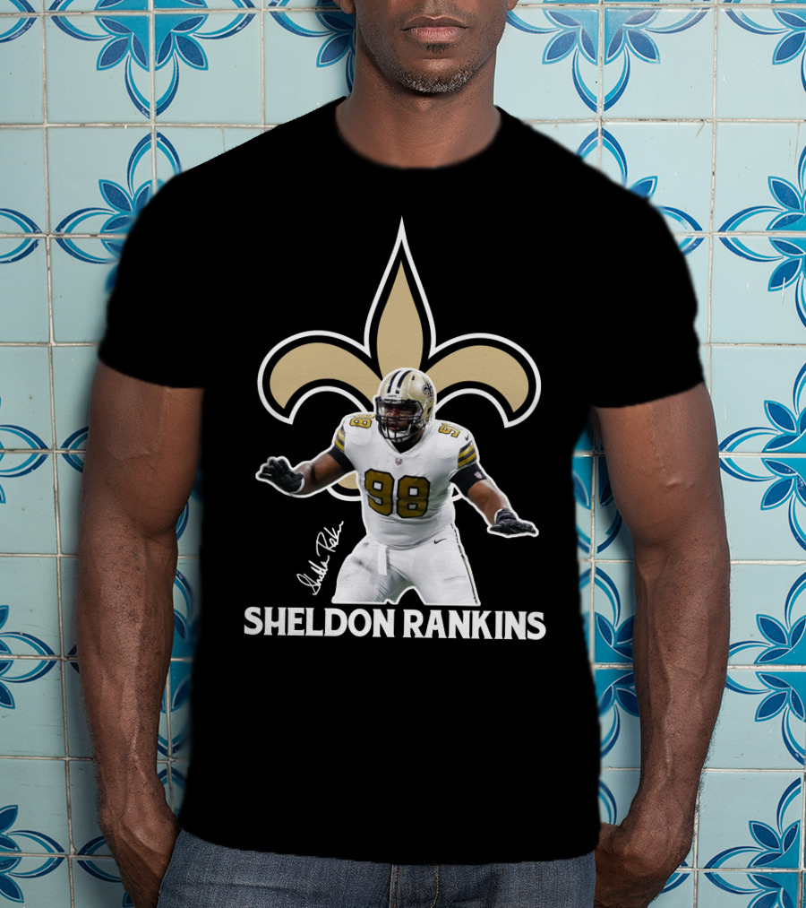Sheldon Rankins New Orleans Saints Fleur-de-Lis Number 98 T-Shirt