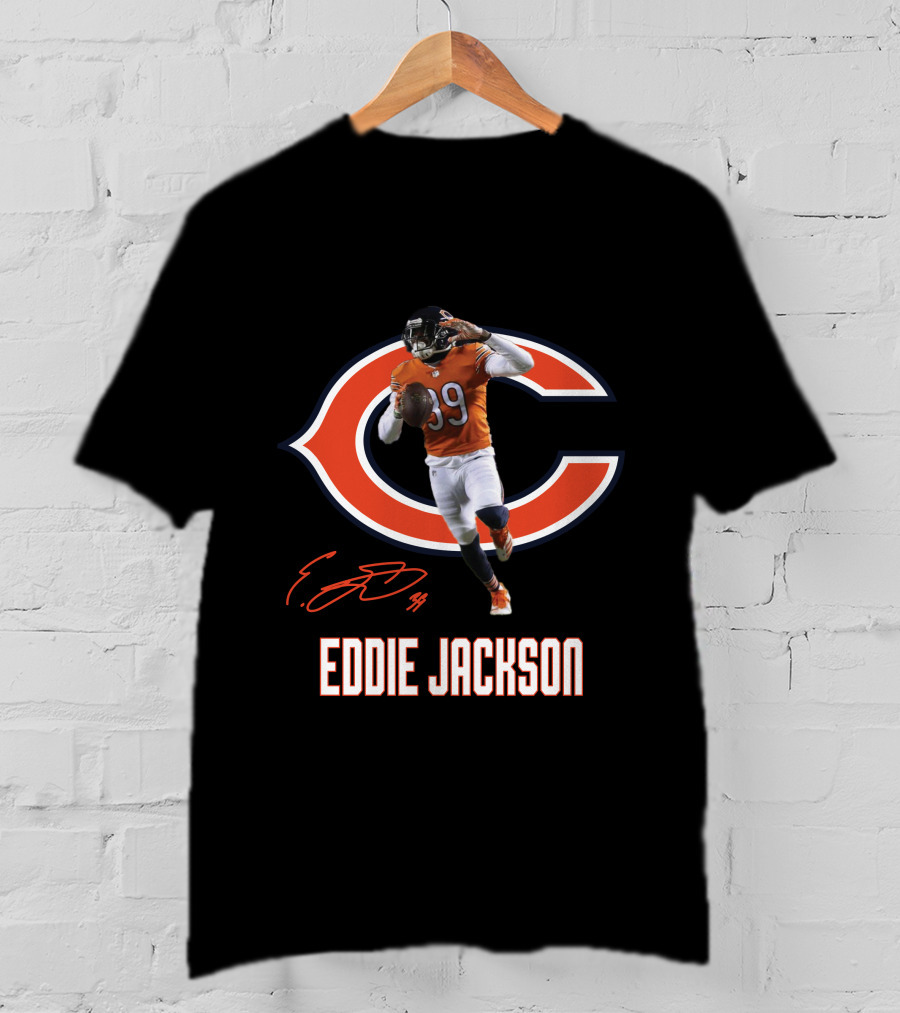 Chicago Bears Eddie Jackson 39 Signed Running Pose T-Shirt