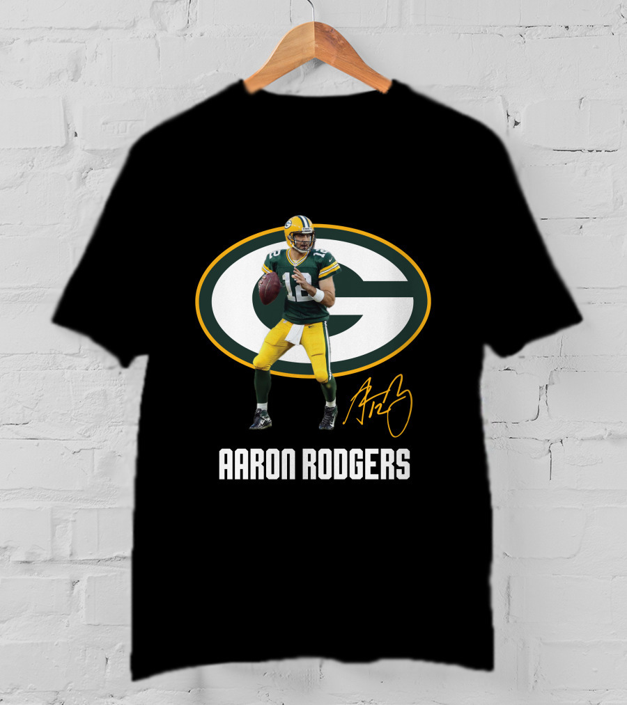 Green Bay Packers Aaron Rodgers Signature Football T-Shirt
