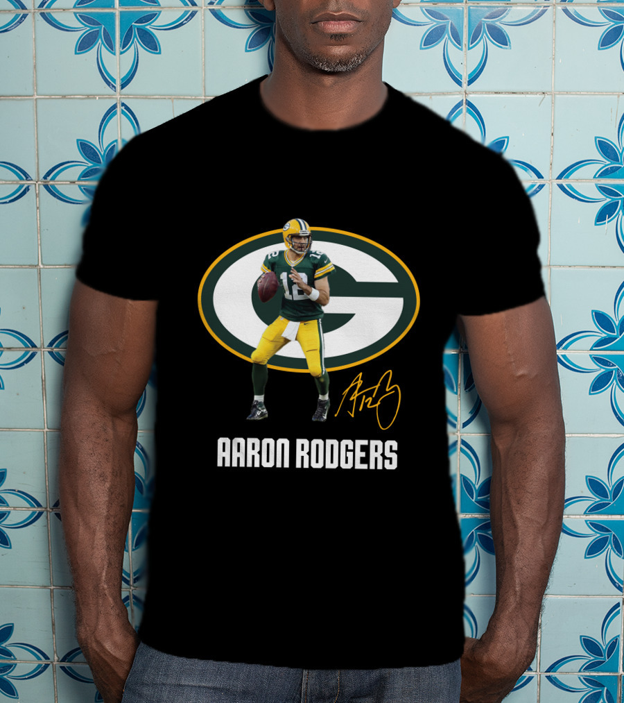 Green Bay Packers Aaron Rodgers Signature Football T-Shirt
