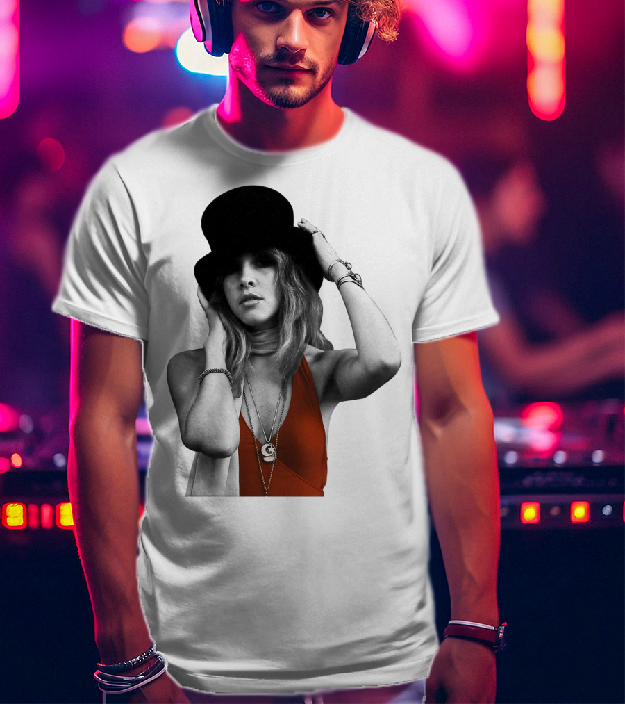 Fw 7 Stevie Nicks Vintage Red Dress And Black Top Hat T-Shirt