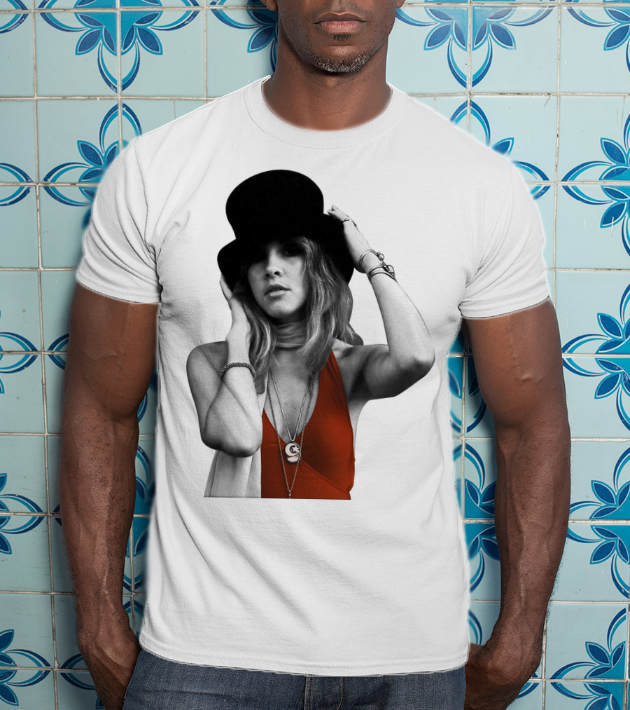 Fw 7 Stevie Nicks Vintage Red Dress And Black Top Hat T-Shirt