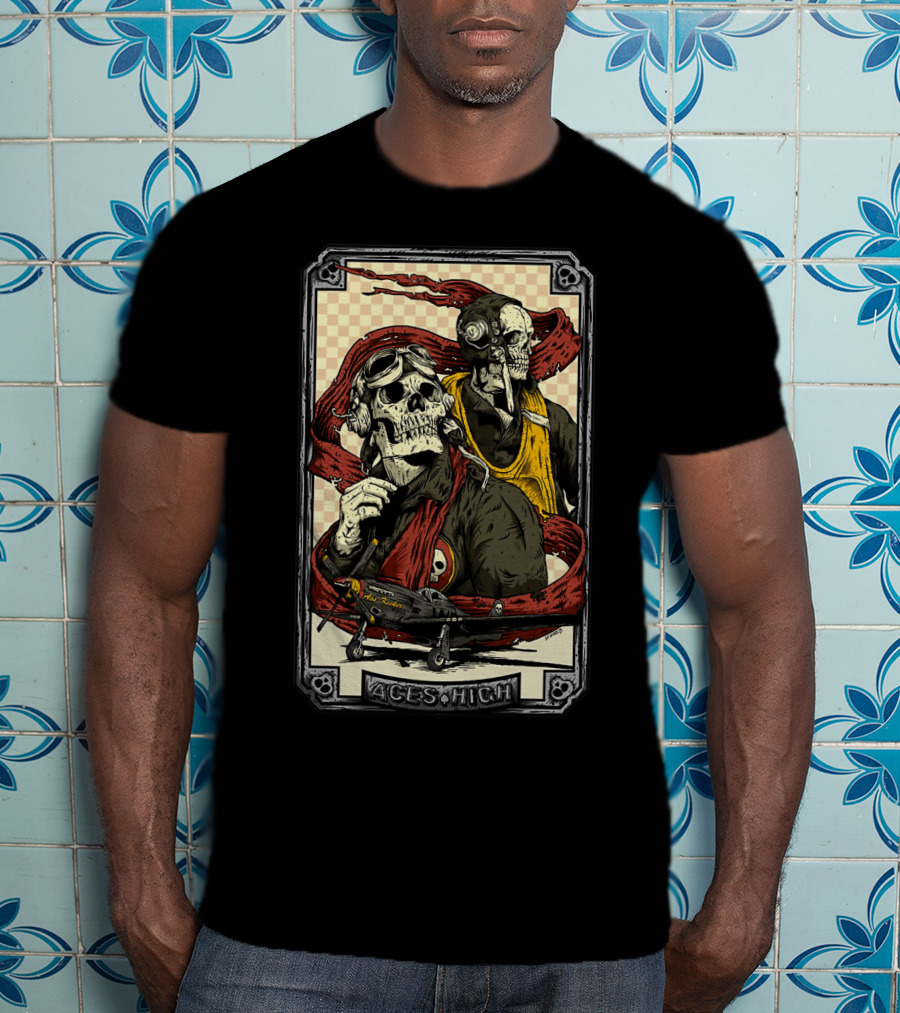 Aces High Ir 63 Skull Pilot Artwork T-Shirt