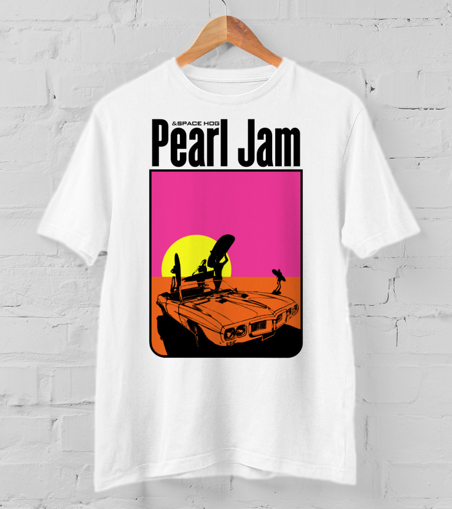 Pearl Jam & Space Hog Surfing Graphic Car Sunset T-Shirt