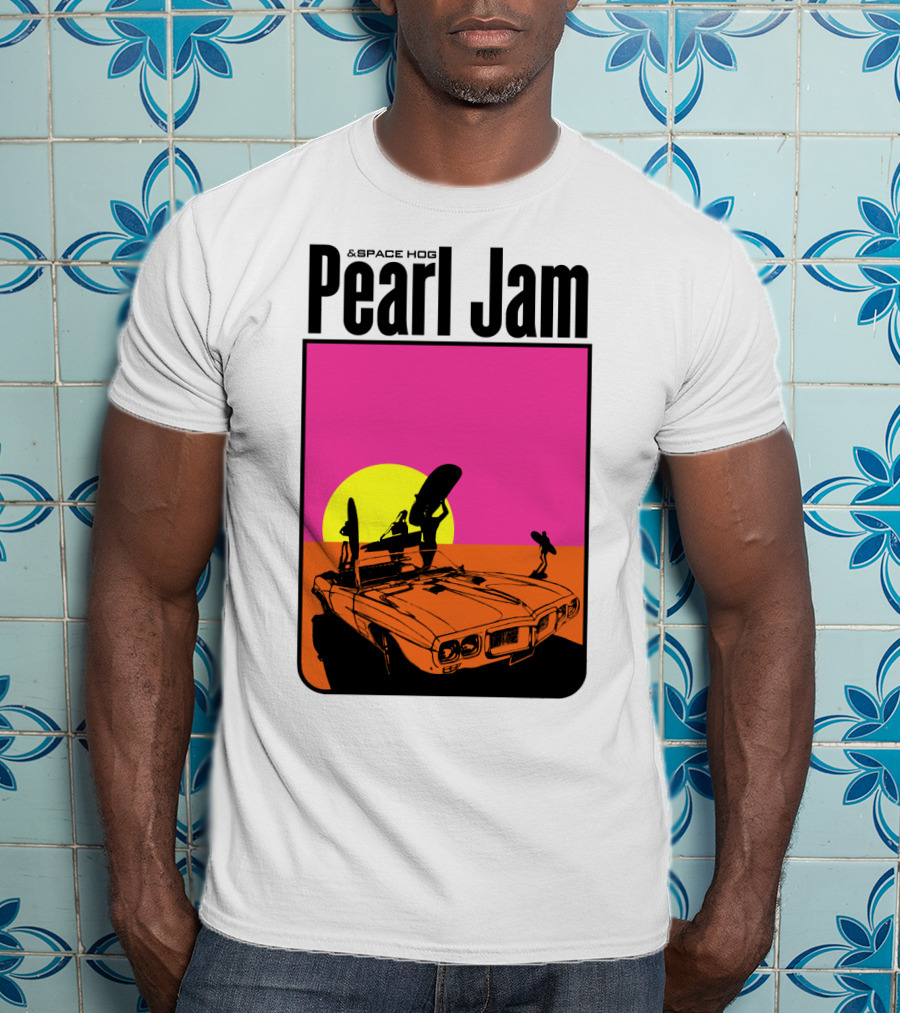 Pearl Jam & Space Hog Surfing Graphic Car Sunset T-Shirt