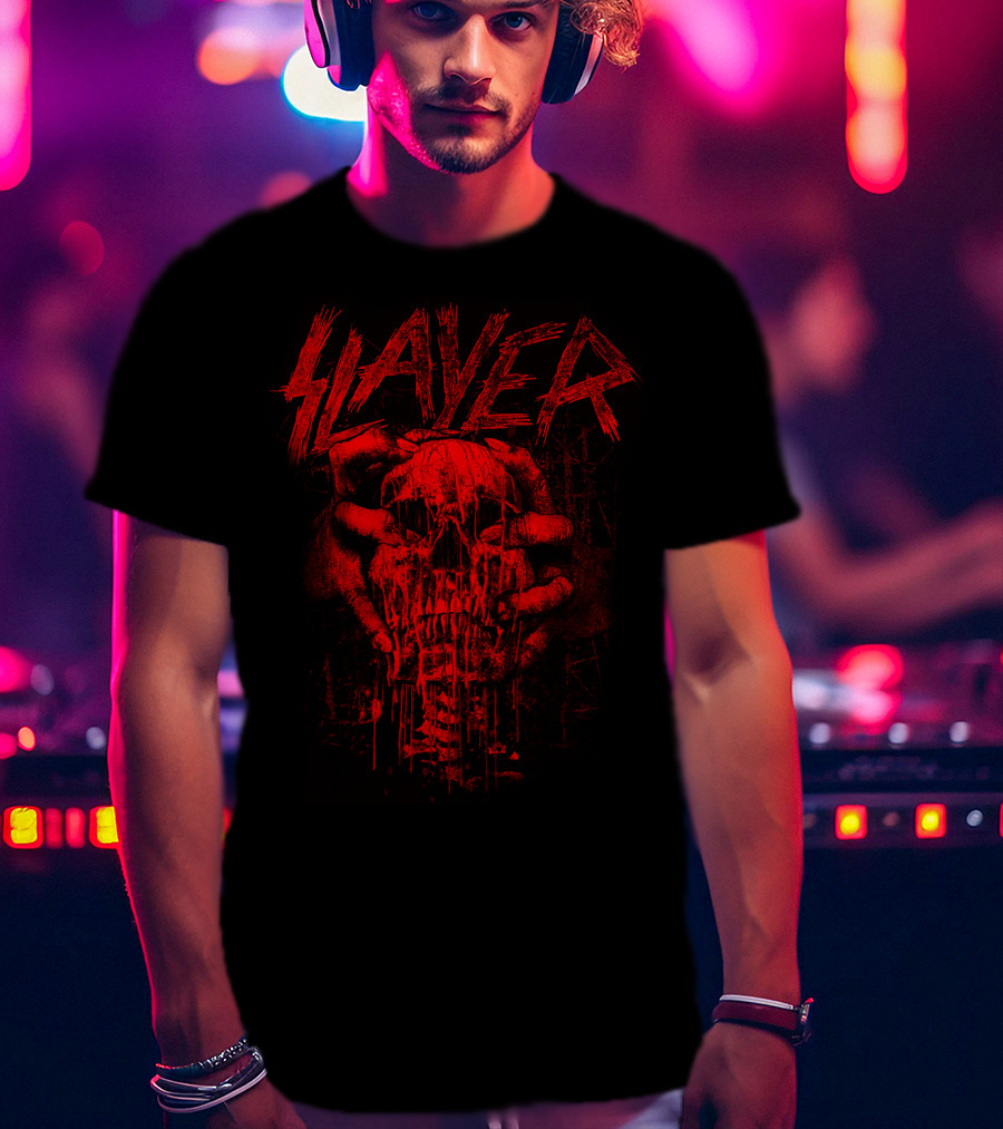 Slayer Red Skull With Hands Gripping Face T-Shirt