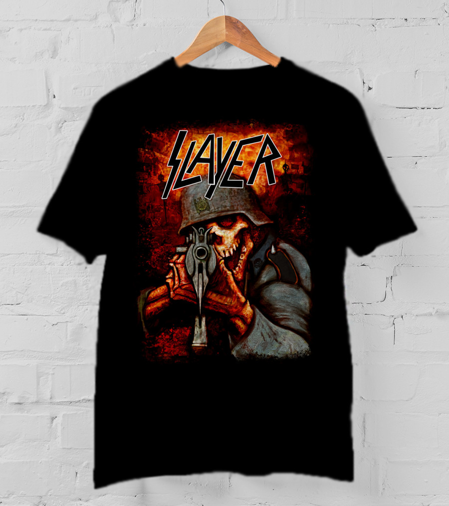 Slayer Hellish Soldier Skeleton Aiming Gun Blaze T-Shirt