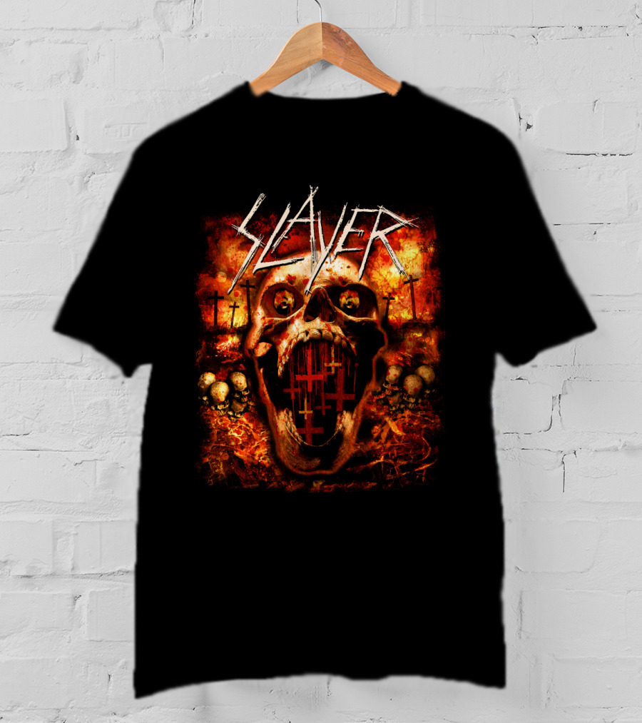 Slayer Skull Flames Crosses Metal Band Art T-Shirt