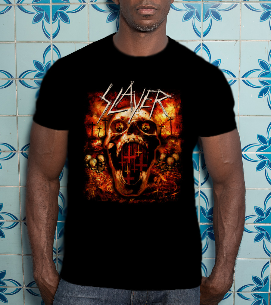 Slayer Skull Flames Crosses Metal Band Art T-Shirt