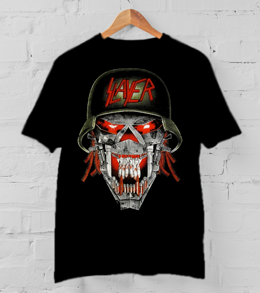 Slayer Skull Soldier Helmet Red Eyes T-Shirt
