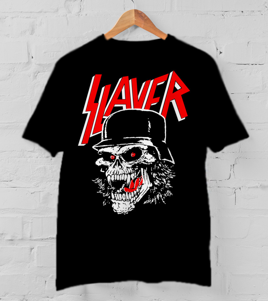 Slayer Skull With Helmet And Red Eyes T-Shirt