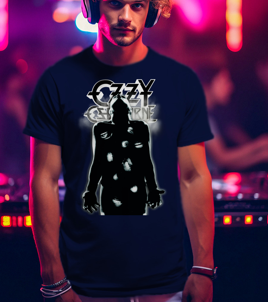 Ozzy Osbourne Black Silhouette With Logos And Light Effects T-Shirt