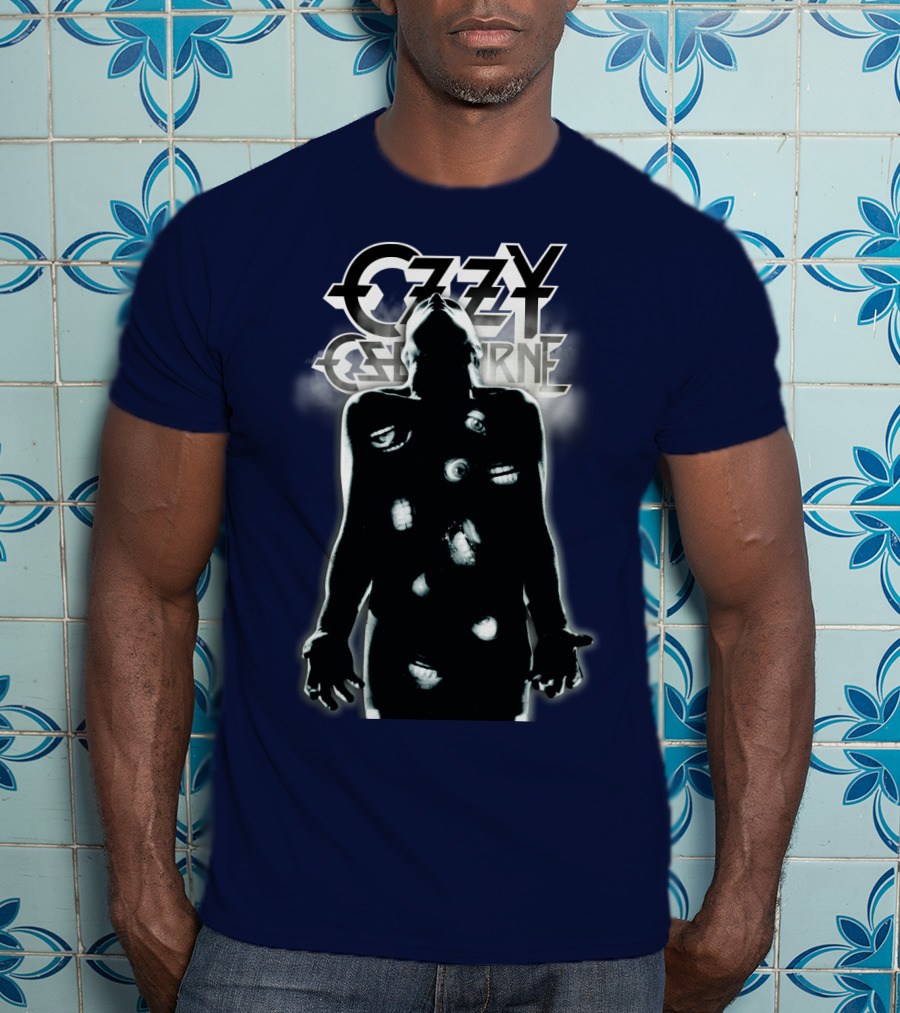 Ozzy Osbourne Black Silhouette With Logos And Light Effects T-Shirt