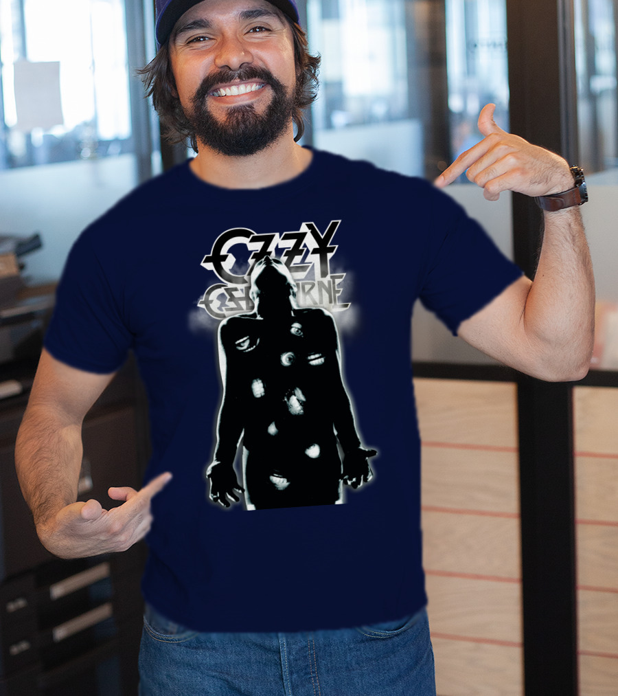 Ozzy Osbourne Black Silhouette With Logos And Light Effects T-Shirt