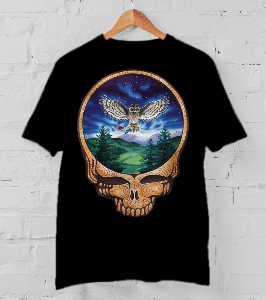 Grateful Dead Steal Your Face Owl In Night Sky Forest Scene T-Shirt