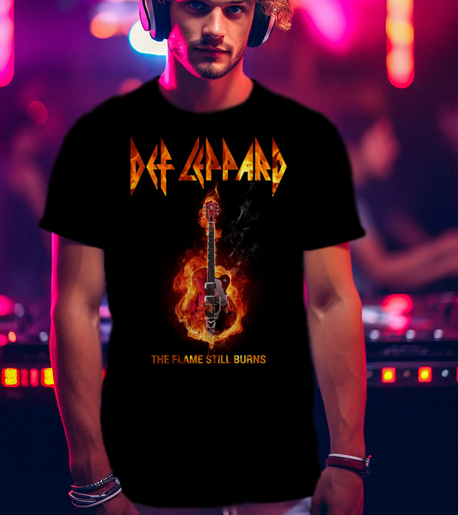 Def Leppard The Flame Still Burns Guitar Fire T-Shirt