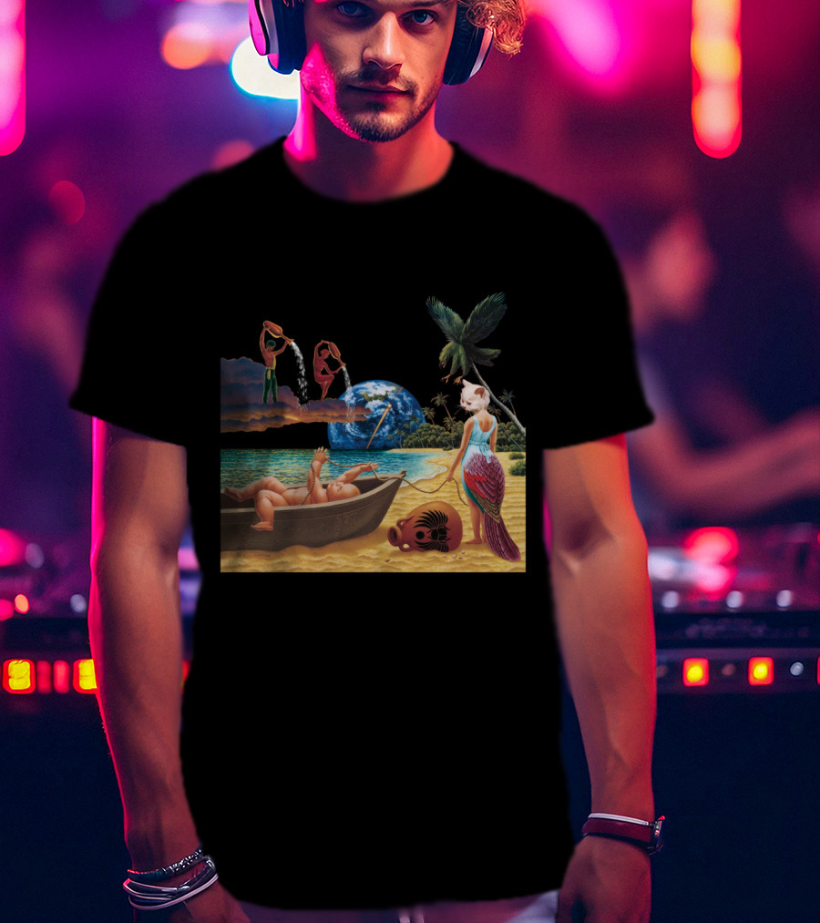 Surreal Tropical Scene With Mermaid And Earth T-Shirt