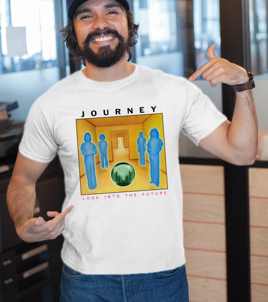 JOURNEY Look Into The Future Album Art With Blue Figures And Globe T-Shirt
