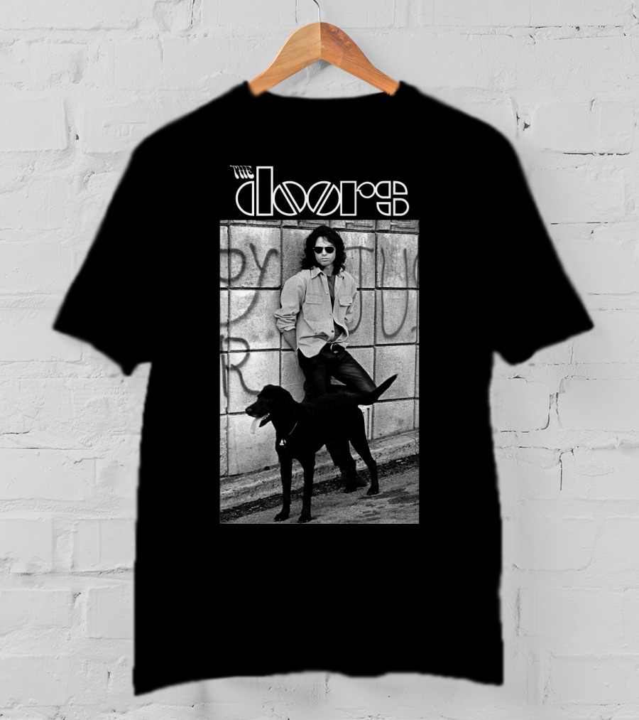 The Doors Jim Morrison Black And White Photo With Dog T-Shirt