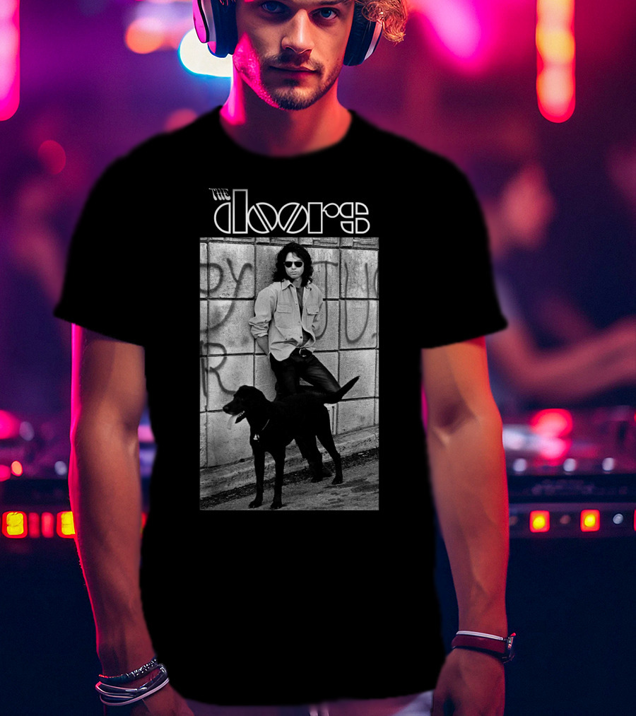 The Doors Jim Morrison Black And White Photo With Dog T-Shirt