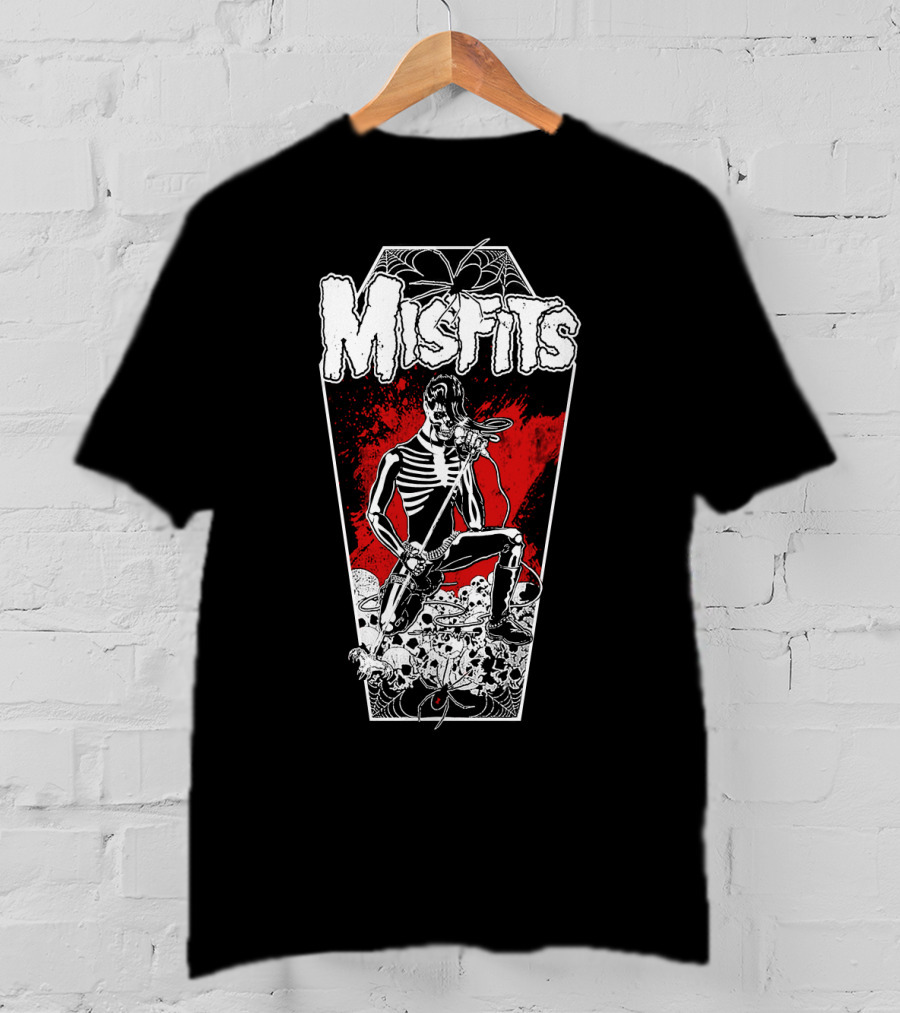 Misfits Skeleton Coffin Rocker With Spiders And Skulls T-Shirt
