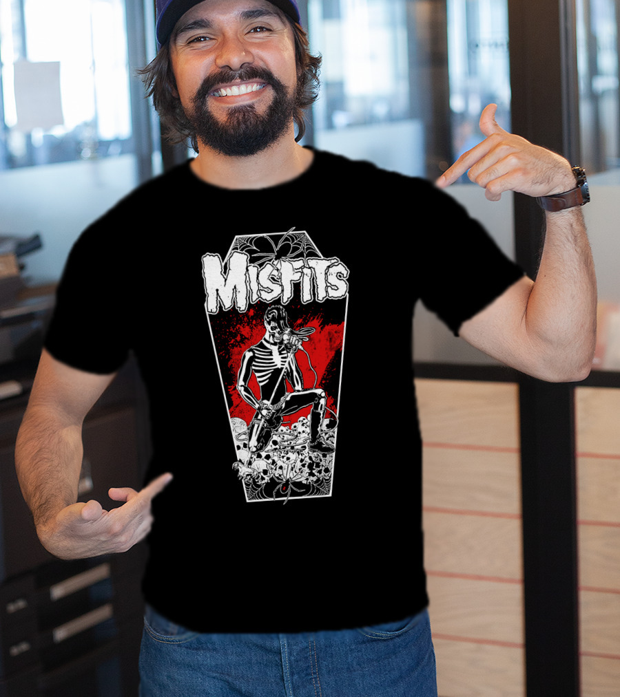 Misfits Skeleton Coffin Rocker With Spiders And Skulls T-Shirt