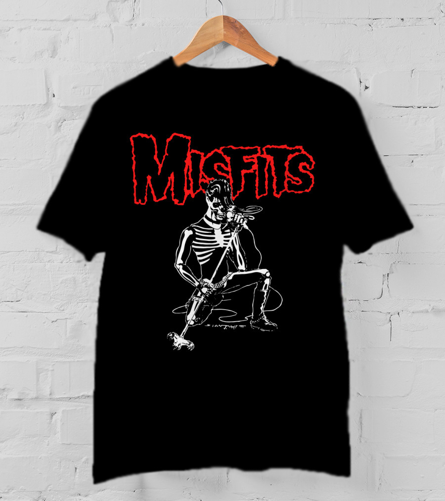 Misfits Skeleton Figure With Microphone In Black And Red T-Shirt