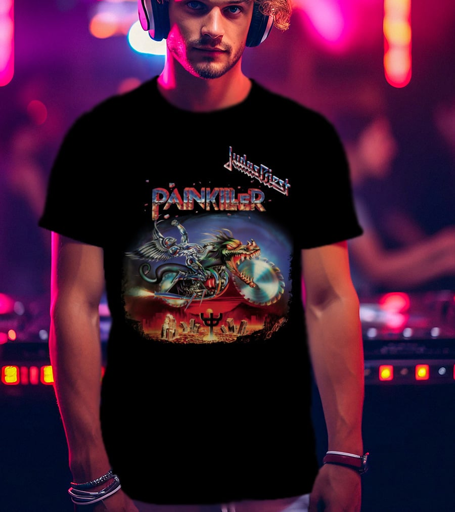 Judas Priest Painkiller Album Artwork Motorcycle And Winged Dragon T-Shirt