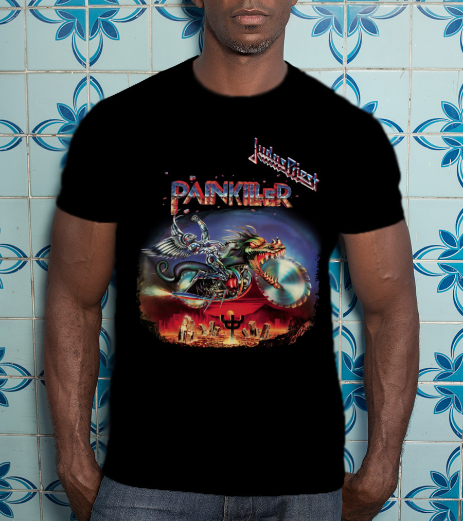 Judas Priest Painkiller Album Artwork Motorcycle And Winged Dragon T-Shirt