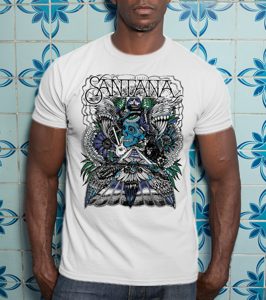 Santana Skull Guitar Art Stn T-Shirt