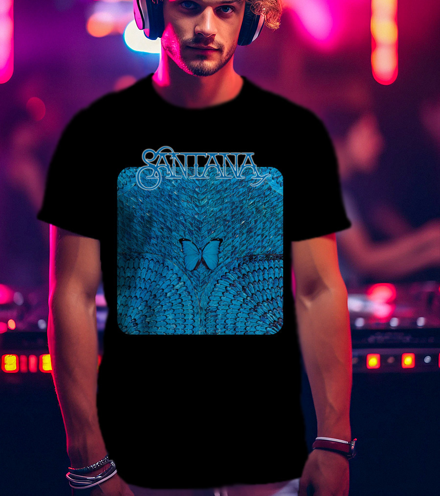 Santana Blue Butterfly And Feathers T-Shirt