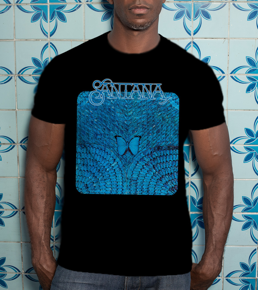 Santana Blue Butterfly And Feathers T-Shirt