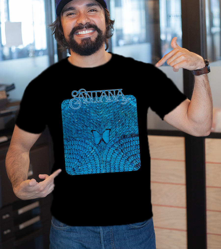 Santana Blue Butterfly And Feathers T-Shirt