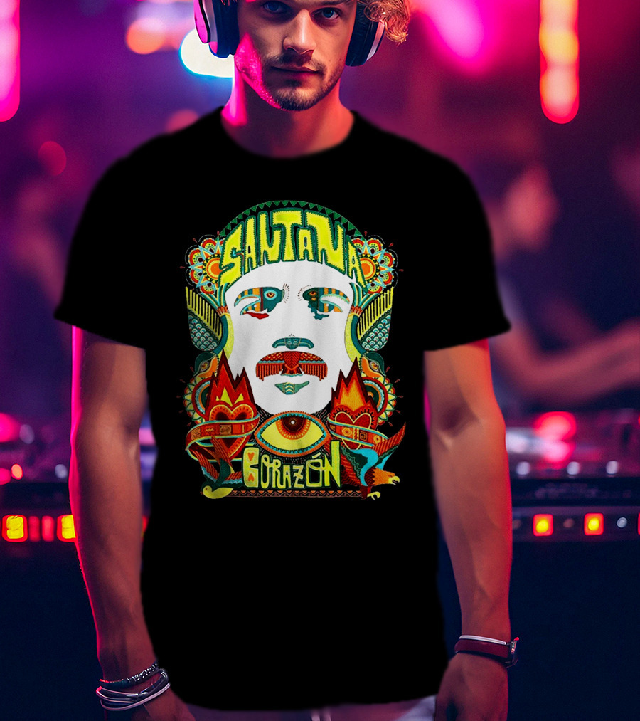 Santana Corazón Psychedelic Art Face T-Shirt